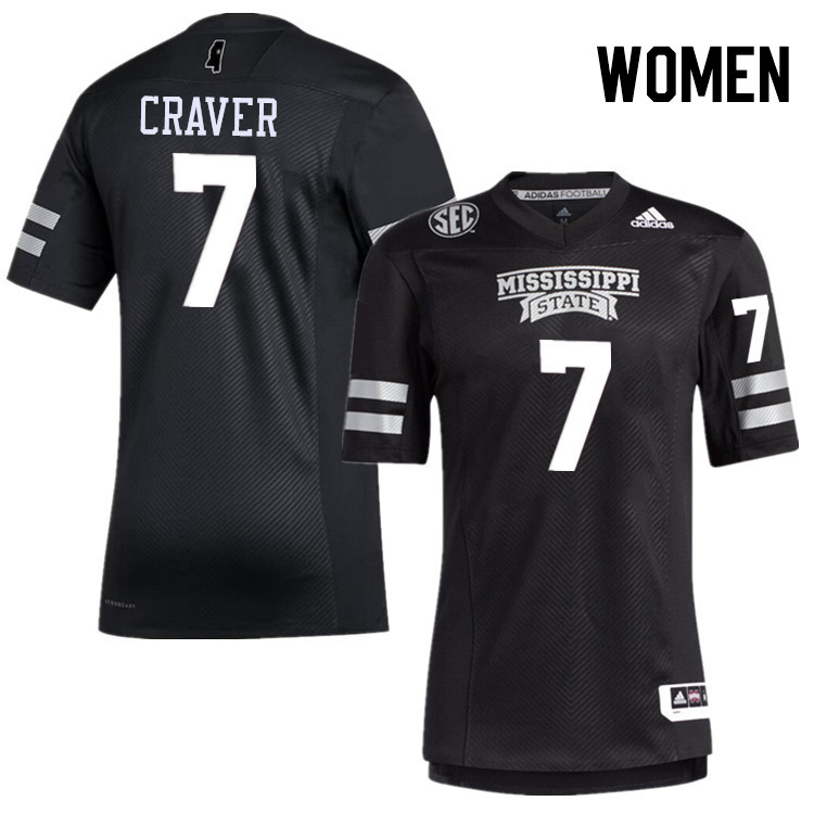 Women #7 Mario Craver Mississippi State Bulldogs College Football Jerseys Stitched-Black